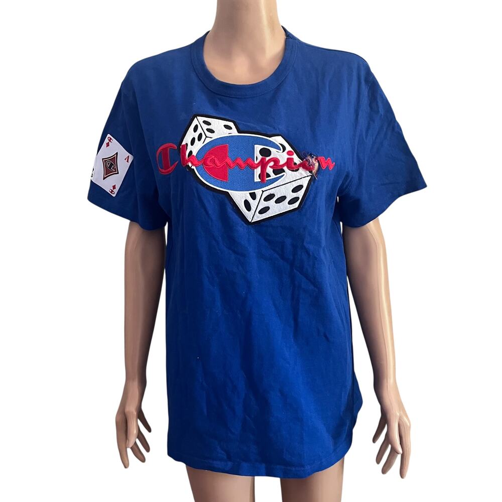 Vintage Champion Dice Graphic T-Shirt Mens Medium Gambling Dice Blue White Red